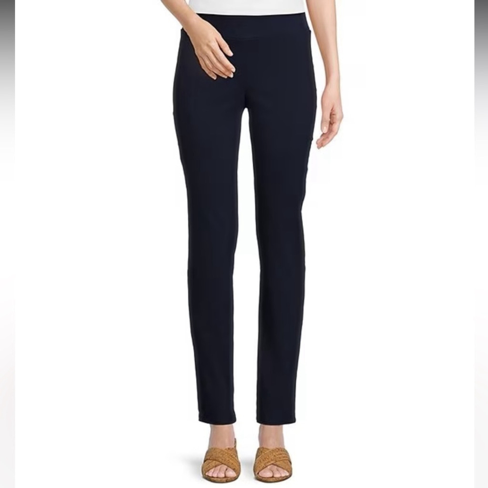 J. McLAUGHLIN slim straight leg elastic waist pull on pants navy blue size 14